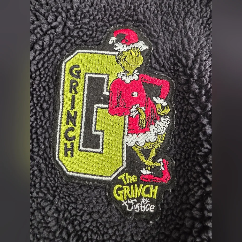 Justice Girl's 5/6 XS Grinch Theme Sherpa Varsity Jacket Full Zip 3343-CB